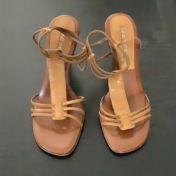 Nine West Tan Brown Leather Heeled Sandle - Picture 1 of 2